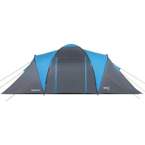 NILS Camp NC6431 Highland IV modrý/sivý / Rodinný stan / 4 osoby / 125+200+125 x 210 x 190 cm / vodný stĺpec: 4000mm