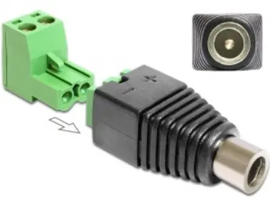 DeLock adaptér DC 2.1 x 5.5 mm samica na svorkovnici 2 piny 2-časti