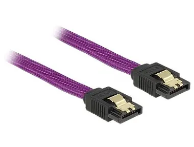 DeLock SATA kábel 6 Gb/s 30 cm priamy/priamy/kovové svorky/fialový