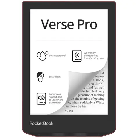 PocketBook Verse Pre červená / 6" / 1448x1072 T / 16GB / E-Ink / 1500mAh / USB-C / Wi-Fi