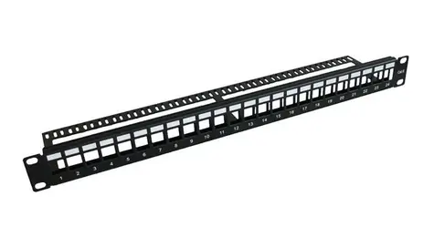MicroConnect Prázdny kovový patch panel 24 portov pre 1U rack 19" bez káblového manažéra čierna