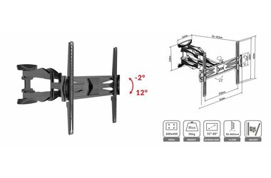 ECG LD 326001 čierna / nástenný držiak na televízie 32 &quot;-60&quot; / VESA 400 x 400 / vzdialenosť od steny 56-465 mm / do 30 kg 