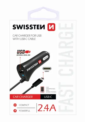 SWISSTEN CL AUTONABÍJAČKA USB-C A USB 2,4A POWER
