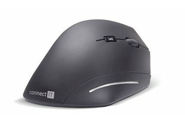 Connect IT FOR HEALTH CMO-2510-BK čierna / Ergonomická vertikálna bezdrôtová myš / 1600DPI / 6 tlačidiel / 2.4GHz / 2x AA