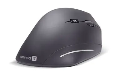 Connect IT FOR HEALTH CMO-2510-BK čierna / Ergonomická vertikálna bezdrôtová myš / 1600DPI / 6 tlačidiel / 2.4GHz / 2x AA