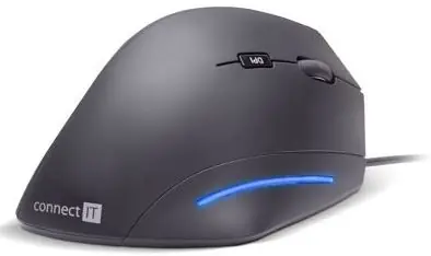 Connect IT FOR HEALTH CMO-2500-BK čierna / Ergonomická vertikálna myš / 1600DPI / 6 tlačidiel / USB / 1.8m
