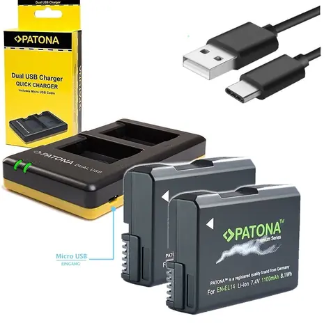 PATONA nabíjačka Foto Dual Quick Nikon EN-EL14 + 2x batéria 1100mAh / USB