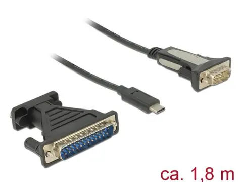 DeLock adaptér USB Type-C > 1 x Sériový DB9 RS-232 + Adaptér DB25