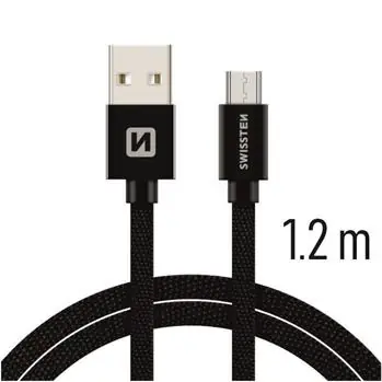 SWISSTEN TEXTILE dátový kábel USB - microUSB 1.2m čierna