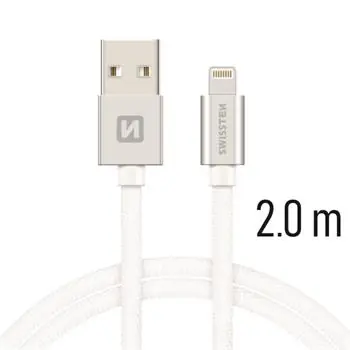 SWISSTEN TEXTILE dátový kábel USB - Lightning 2m strieborná