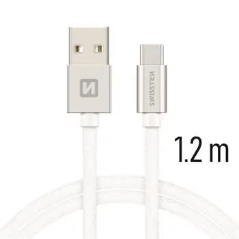 SWISSTEN TEXTILE dátový kábel USB - USB-C 1.2m strieborná
