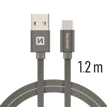 SWISSTEN TEXTILE dátový kábel USB - USB-C 1.2m šedá
