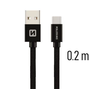 SWISSTEN TEXTILE dátový kábel USB - USB-C 0.2m čierna