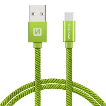 SWISSTEN TEXTILE dátový kábel USB - USB-C 1.2m zelená