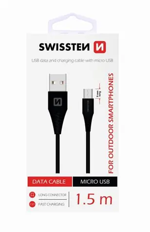 SWISSTEN dátový kábel USB - microUSB (9mm) 1.5m čierna