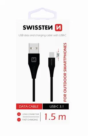 SWISSTEN dátový kábel USB - USB-C 3.1 (9mm) čierna 1.5m