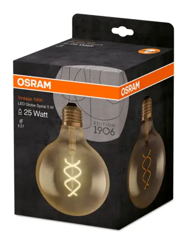 OSRAM LED Filament-twist Vintage 1906 Globe 125 5W E27 / 250lm / 2000K / 15000h / noDIM / A / Sklo číre zlatá / 1ks
