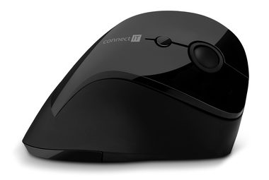 Connect IT FOR HEALTH CMO-2700-BK čierna / Ergonomická vertikálna bezdrôtová myš / 1600DPI / 6 tlačidiel / 2.4GHz / 1x AA