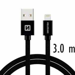 SWISSTEN TEXTILE dátový kábel USB - Lightning 3m čierna