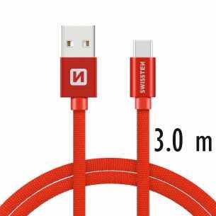 SWISSTEN TEXTILE dátový kábel USB - USB-C 3m červená