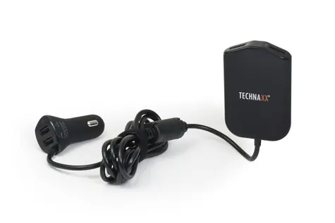Technaxx rodinná nabíjačka do auta čierna / 4x USB / 2.4A / držiak na zadné sedadlá
