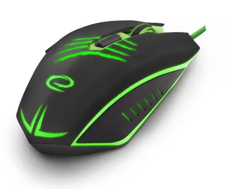 Esperanza EGM209G Claw čierno-zelená / herná optická myš / 2400 DPI / USB / 6 tlačidiel + koliesko / LED / 1.5 m