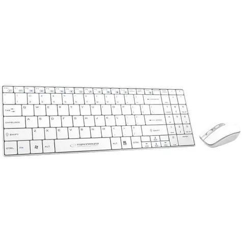 Esperanza EK122W biela / set bezdrôtová klávesnica + optická myš / 2.4 GHz / USB prijímač / US layout / 1600 DPI / 4 hr.
