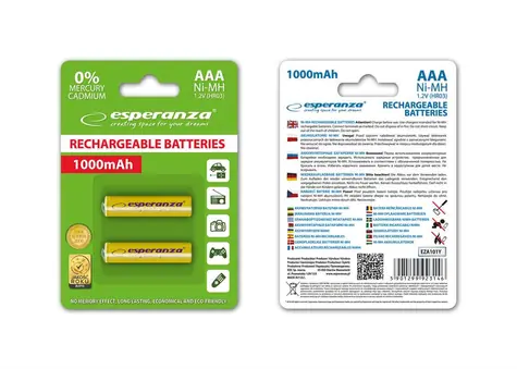 Esperanza Nabíjacia batéria AAA žltá / 1.2V / 1000mAh / Ni-MH / 2 ks / v blistri
