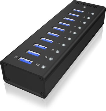 IcyBox IB-AC6110 USB Hub čierna / 10x USB 3.0 / s USB nabíjaním