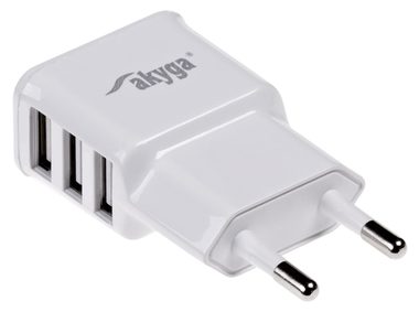 Trx Akyga USB nabíjačka 220V (3x USB-A) biela / 5V / 3.1A