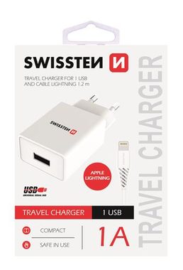 SWISSTEN SMART IC sieťový adaptér 1x USB 1A POWER + dátový kábel USB - Lightning 1.2m biela