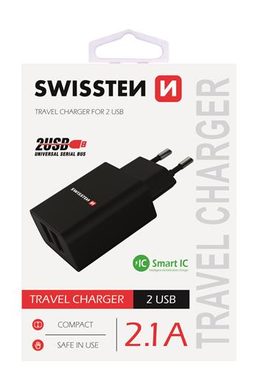 SWISSTEN SMART IC sieťový adaptér 2x USB 2.1A POWER čierna