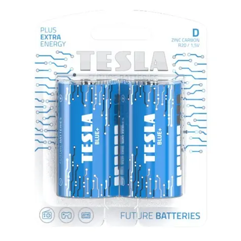 Teslá BLUE+ Zinc Carbon veľký monočlánok batérie D (R20) 2 ks / blister