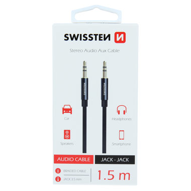 SWISSTEN TEXTILE audio kábel JACK - JACK 1.5m čierna