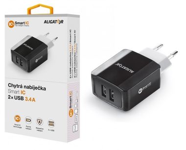 Aligator Chytrá sieťová nabíjačka 3.4A čierna / 2xUSB / SMART IC / dopredaj
