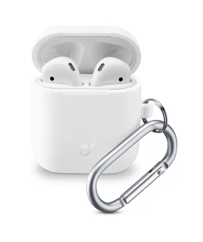 Cellularline Bounce Ochranný kryt s karabínou pre Apple AirPods 1 &amp; 2 biela