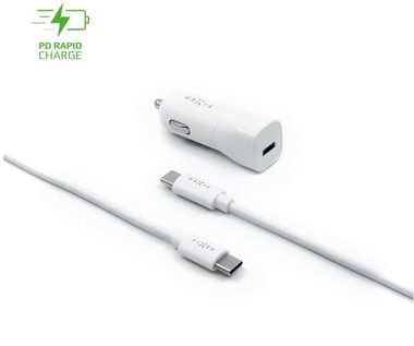 FIXED USB-C autonabíjačka + USB-C na USB-C kábel biela / 18W / 1x USB-C / Power Delivery / do autozapaľovača