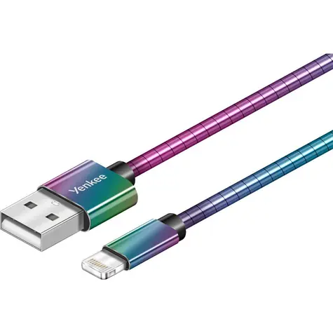 YENKEE YCU 651 USB 2.0 na Lightning kábel dúhová / dĺžka 1m / oceľový oplet kábla / 2.4A