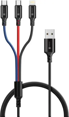 CONNECT IT Wirez 3in1 USB-C &amp; Micro USB &amp; Lightning 1.2 m čierna / 2A / USB-A(M) / USB-C(M) / Micro-USB(M) / Lightning(M)