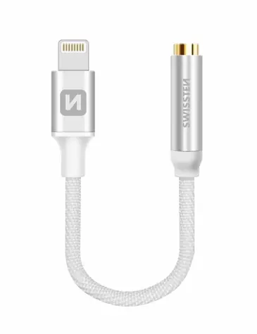 SWISSTEN TEXTILE Audioadaptér Lightning - 3.5mm jack 0.15m strieborná