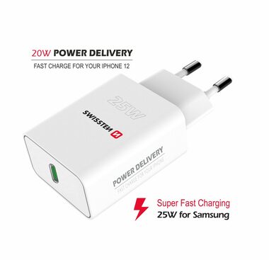 SWISSTEN Sieťový adaptér USB-C PD 25W biela