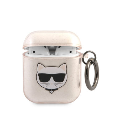 Karl Lagerfeld TPU Glitter Choupette Head Puzdro pre Airpods 1 &amp; 2 zlatá