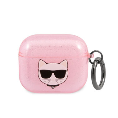 Karl Lagerfeld TPU Glitter Choupette Head Puzdro pre Airpods 3 ružová