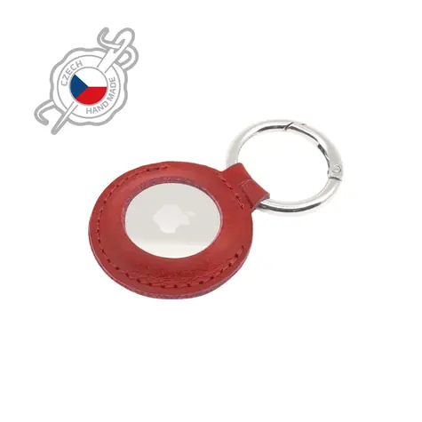 FIXED Case for AirTag Puzdro z pravej hovädzej kože s karabínou červená