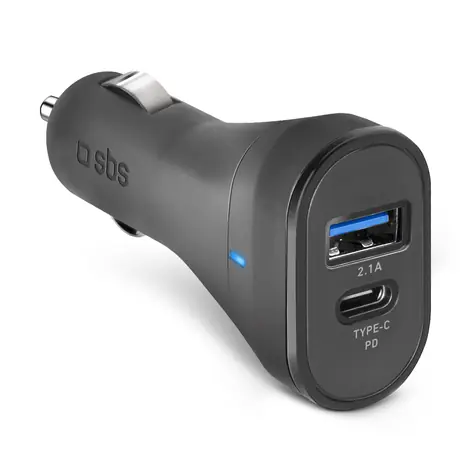 SBS Autoadaptér USB &amp; USB-C čierna / 2.1A &amp; 3A