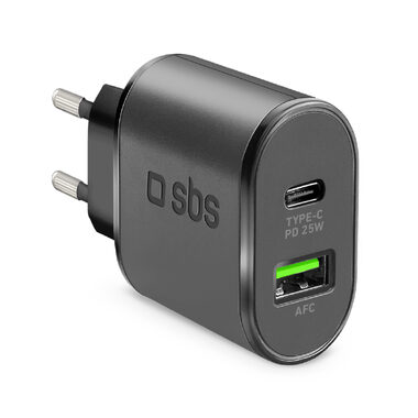 SBS Cestovný adaptér USB AFC &amp; USB-C PD 25W čierna