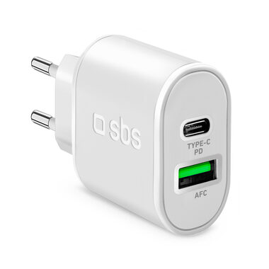SBS Cestovný adaptér USB-C PD 20 W &amp; USB AFC 18 W biela