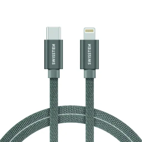 SWISSTEN TEXTILE dátový kábel USB-C - LIGHTNING 2m strieborná