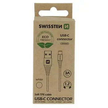 SWISSTEN dátový kábel USB - USB-C 1.2m biela (ECO BALENIE)