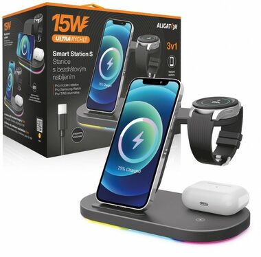 Aligator Smart Station S 15W 3v1 Bezdrôtová nabíjacia stanica čierna
